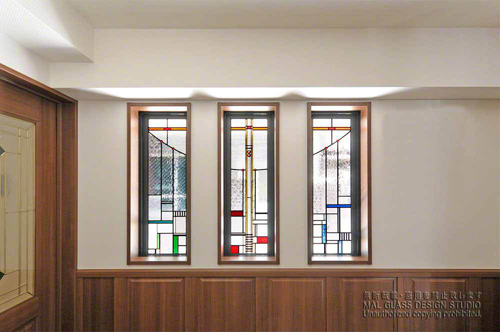 東京都品川区玄関 シンプルなステンドグラスの施工例